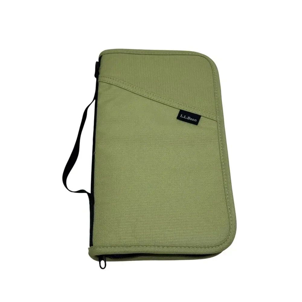 LL Bean Zip Around Lime Green Black Accent Travel Passport Wallet Organizer